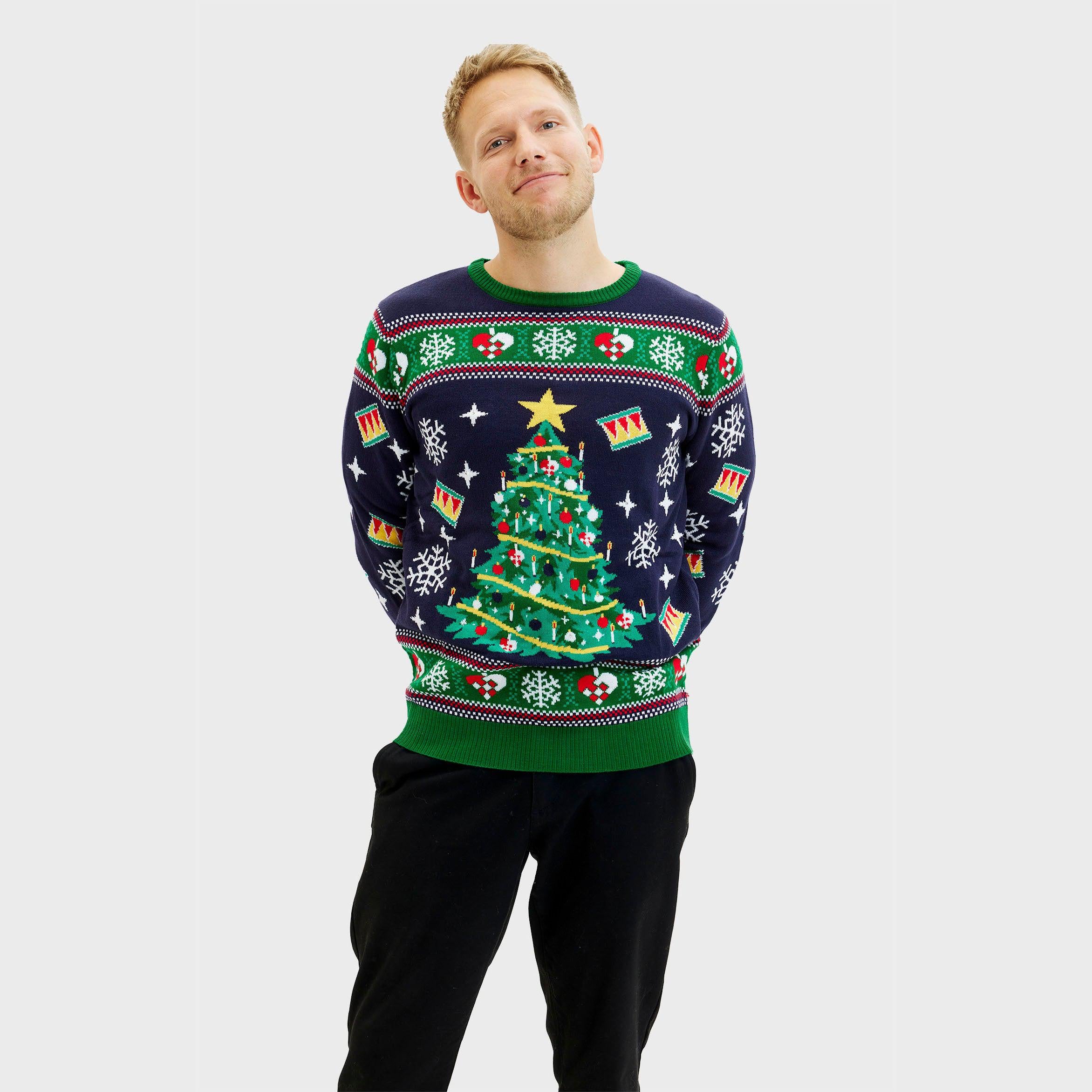 Pull De Noël De L'arbre LED Bleu - Homme